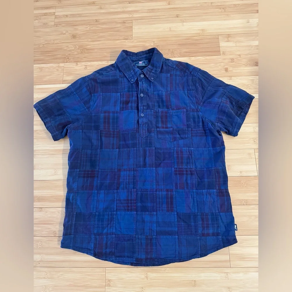 Vineyard Vines Men’s Patchwork Slim Fit Short-Sleeve Popover Shirt size Large